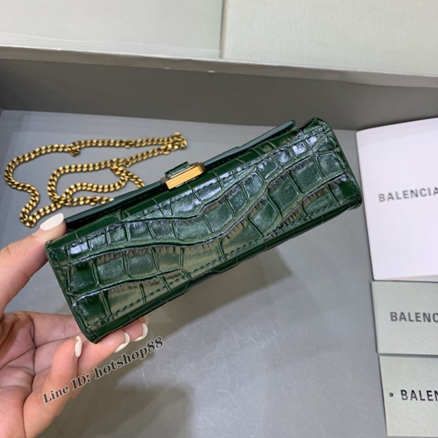 Balenciaga專櫃爆款手提女包 巴黎世家鱷魚紋牛皮墨綠mini Hourglass沙漏包 fyj1011